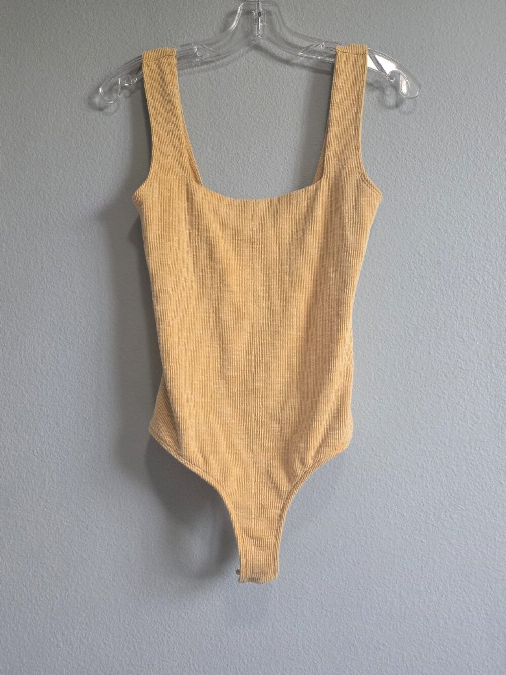 Bebe Mustard Yellow Ribbed Square Neck Bodysuit size XS